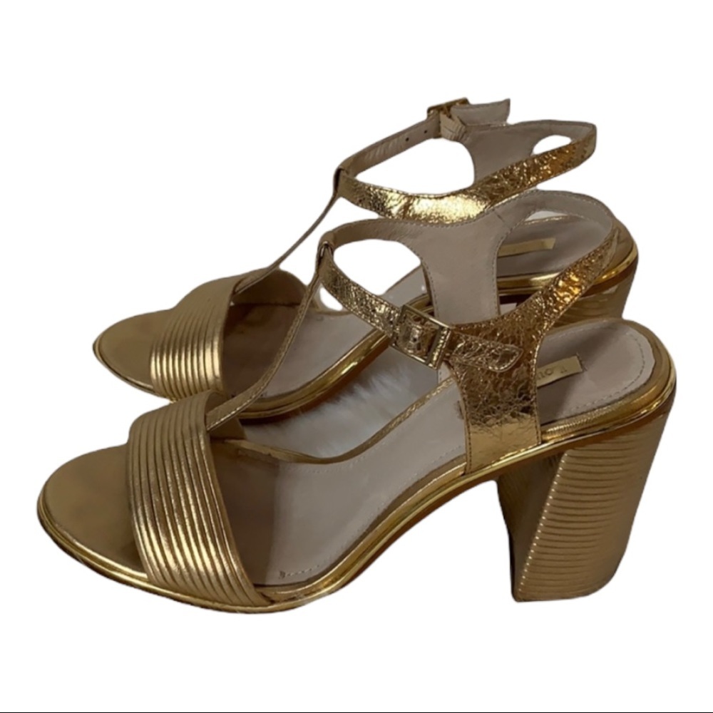 Classic and Elegant - Louise Et Cie Gabbin Gold Chunky Heel Sandals